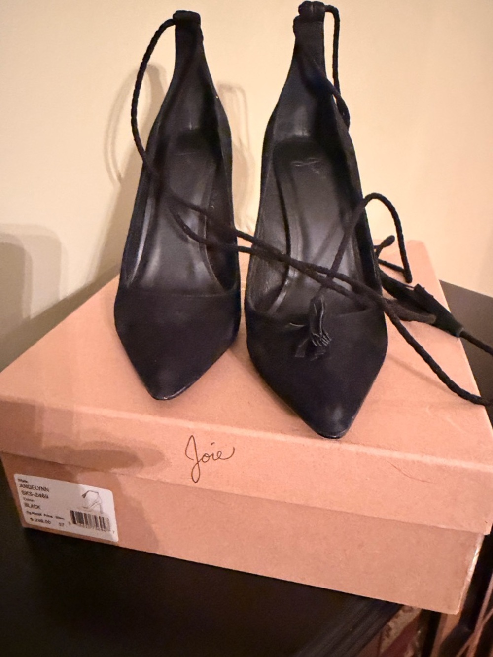 Joie Black Pointed Lace-Up Heels